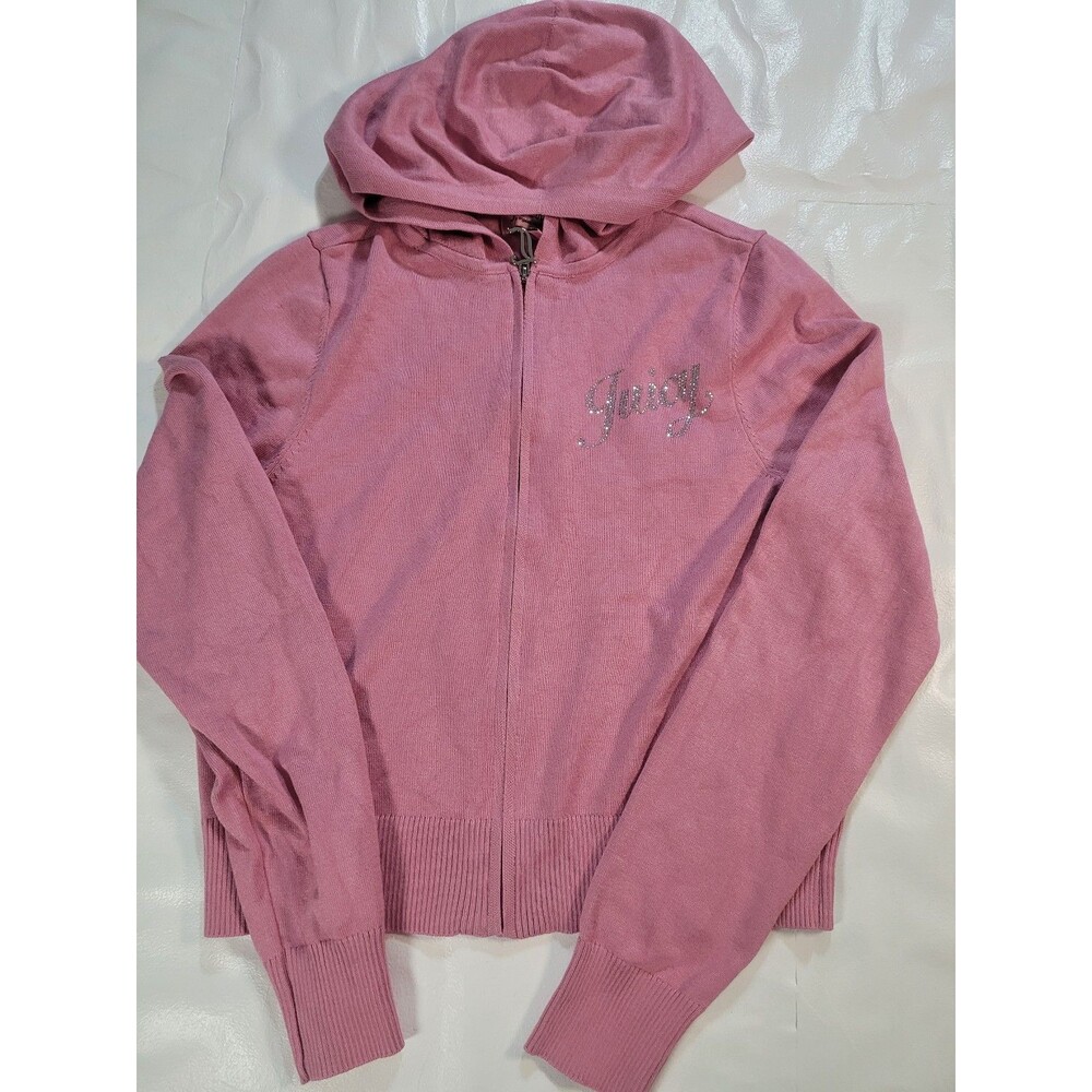 Juicy Couture Pink Rhinestone Logo Zip Hoodie Size M..    #P